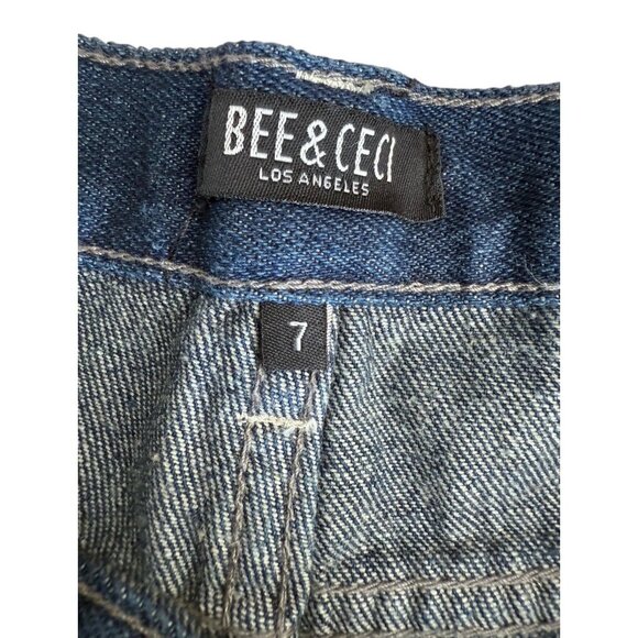 NWT Bee & Ceci Blue Skinny Fit Frayed Distressed Stretch Denim Shorts Women Sz 7 - Picture 5 of 9
